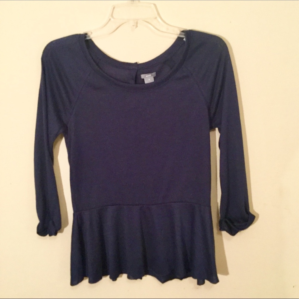 Aerie | Navy Blue 3/4 Sleeve Peplum Style Top Sm